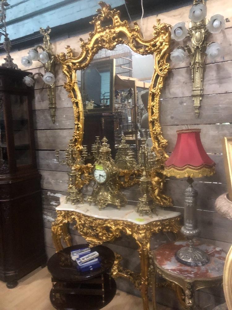 Italy doré marbled console with mirror