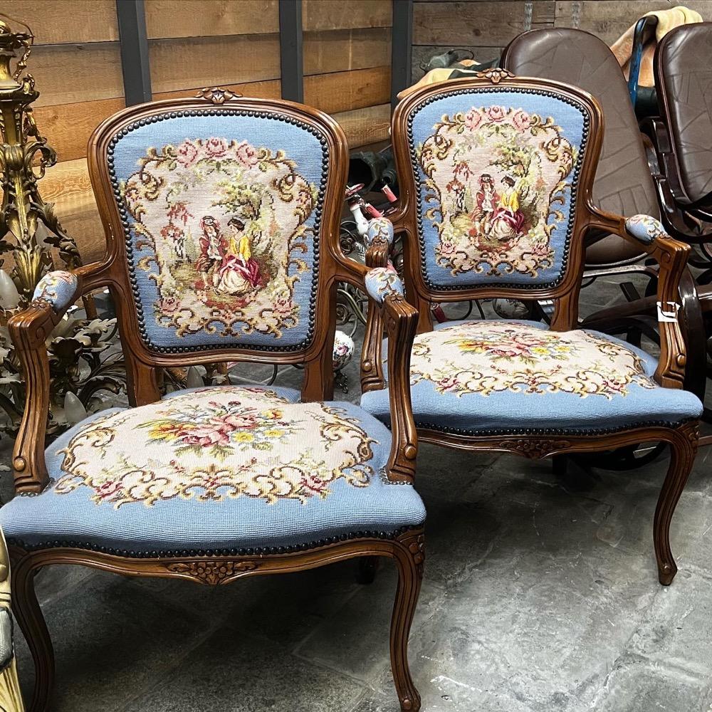 Pair louis xv sofas with needlepoint 