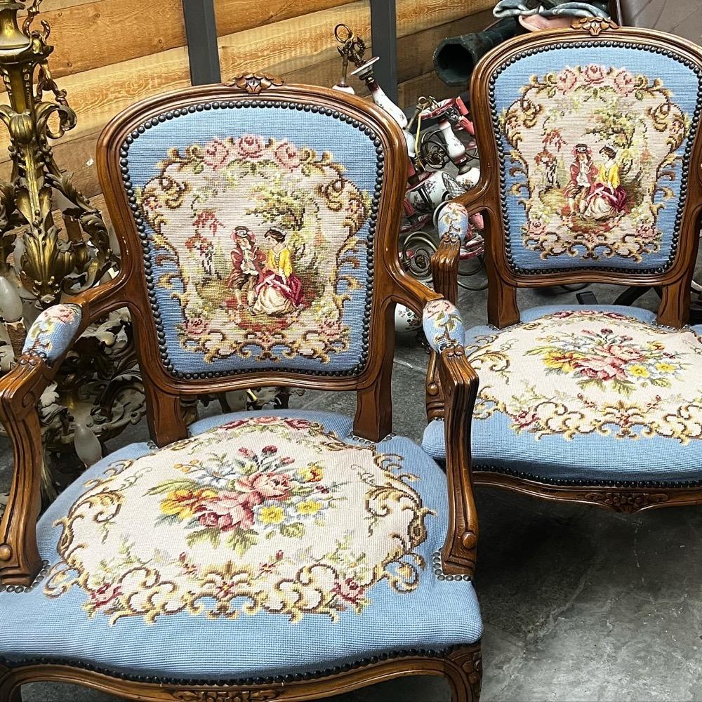 Pair louis xv sofas with needlepoint 