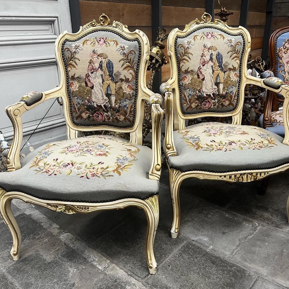 Pair louis xv sofas with needlepoint