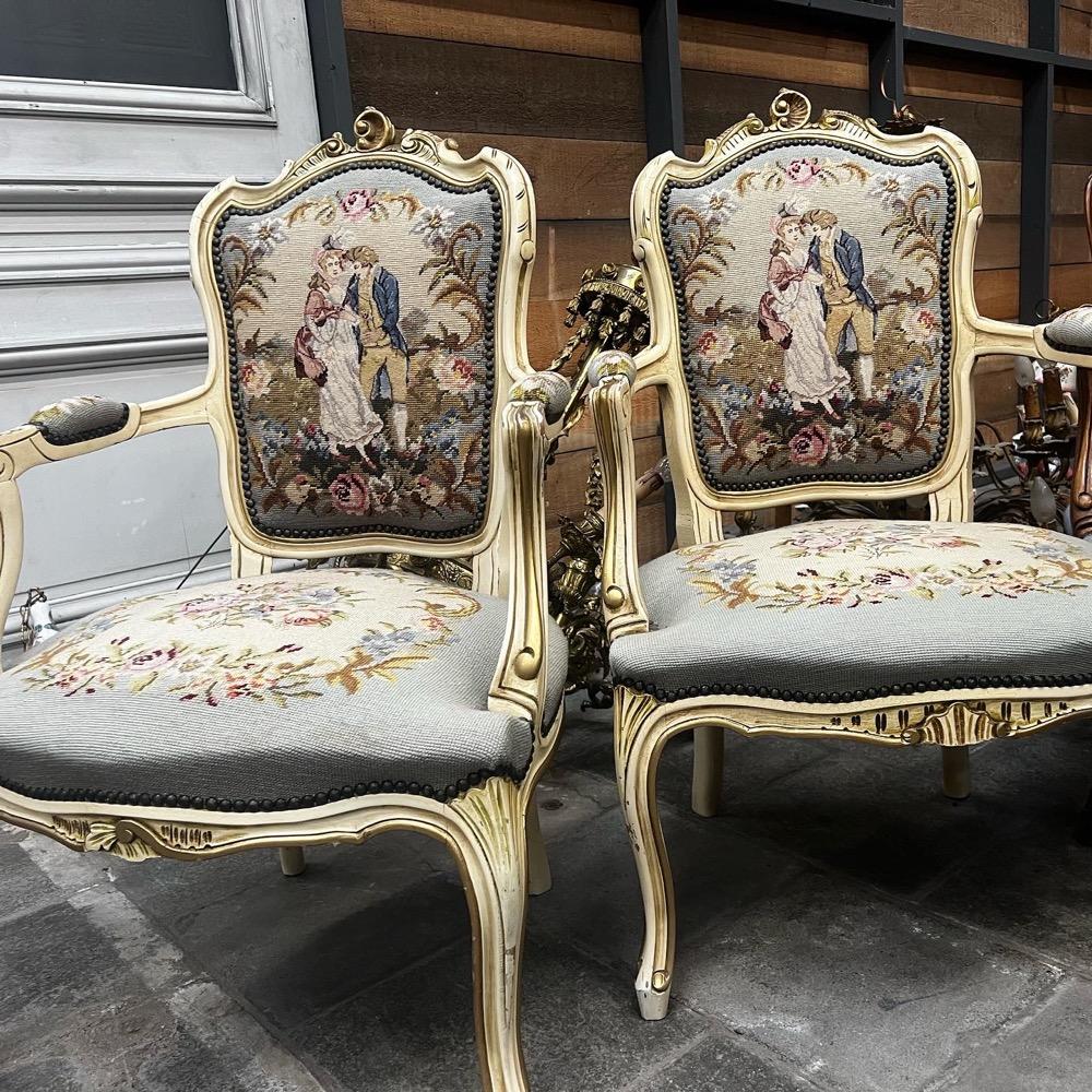 Pair louis xv sofas with needlepoint