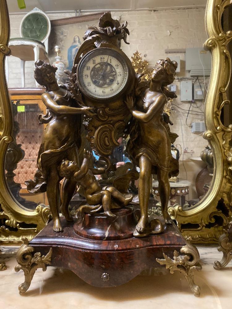 Superb mantle clock set in spelter