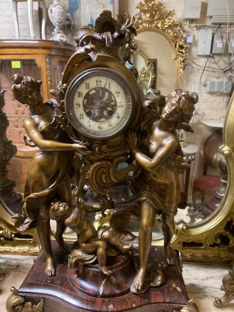 Superb mantle clock set in spelter