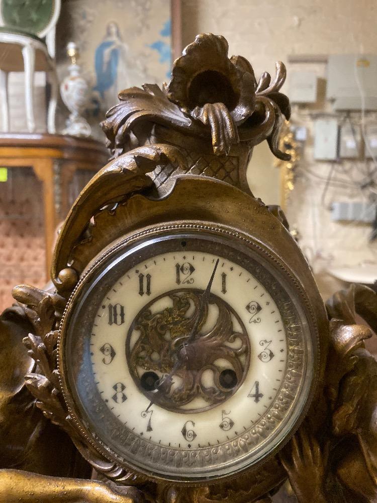 Superb mantle clock set in spelter